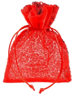 DecoWoerner Organzasäckchen Pailletten 18 Cm, 10 Stück, rot