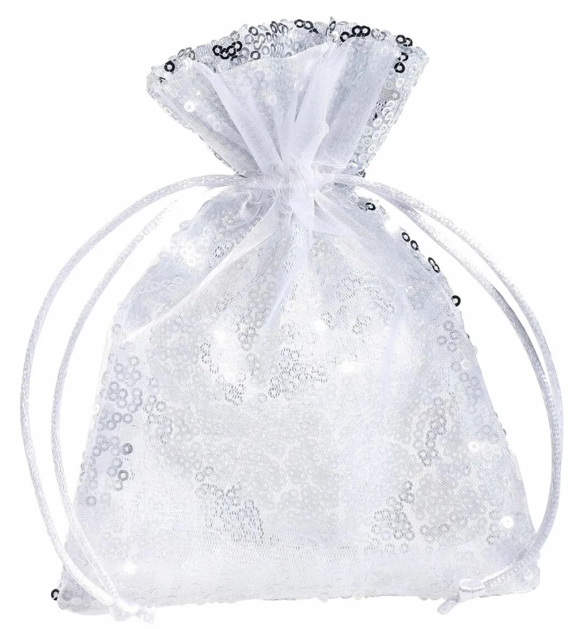 Outlet DecoWoerner Organzasäckchen Pailletten 18 Cm, 10 Stück, silber