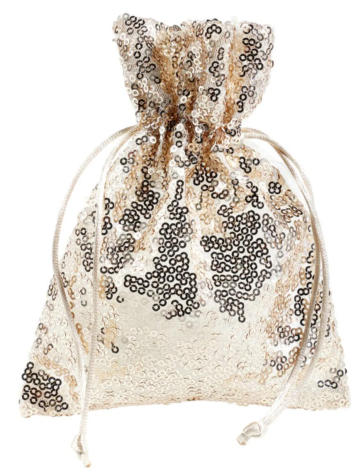 Outlet DecoWoerner Organzasäckchen Pailletten 18 Cm, 10 Stück, Champagner weiß