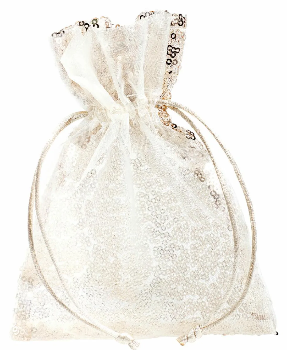 Outlet DecoWoerner Organzasäckchen Pailletten 18 Cm, 10 Stück, Champagner weiß