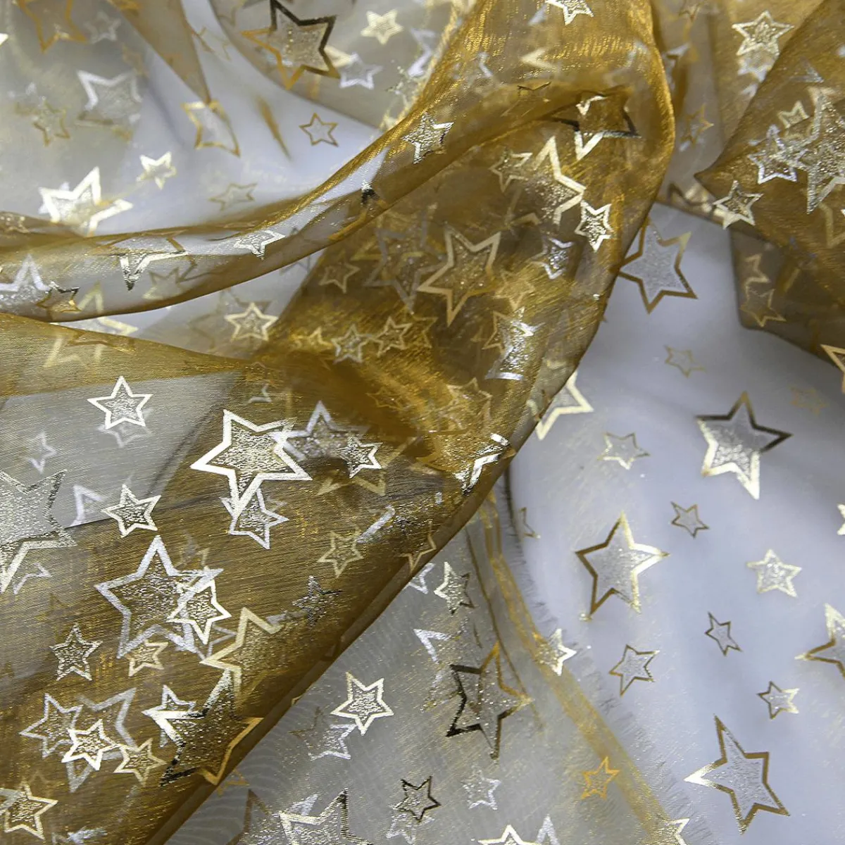 Sale DecoWoerner Organza-Stoff "Sternchen" 145 Cm Breit gold
