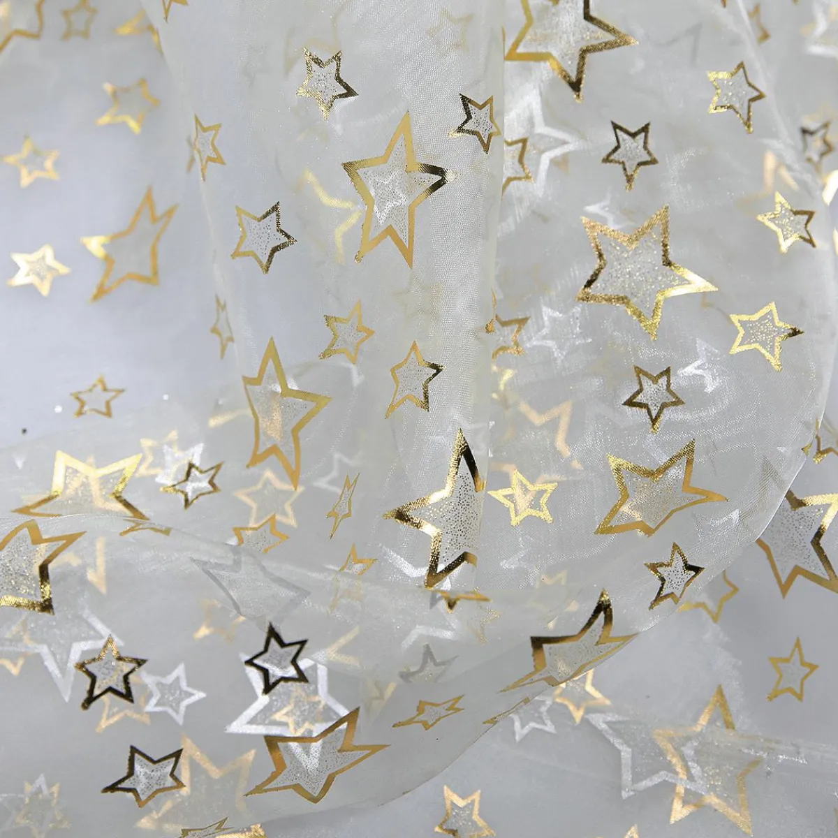 New DecoWoerner Organza-Stoff "Sternchen" 145cm,br. silber