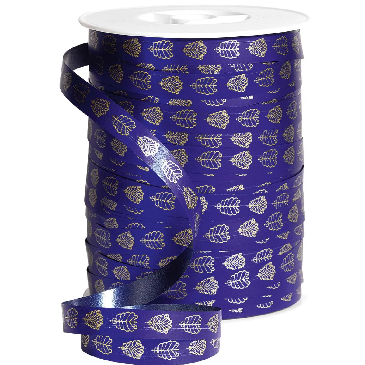 Discount DecoWoerner Polyband "Blattornament", 10 Mm, blau