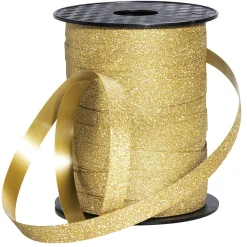 Clearance DecoWoerner Poly-Geschenkband "Glimmer", , 10 Mm, 100 M gold