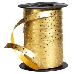 DecoWoerner Poly-Ringelband "Sterne" 10 Mm, 100 M, gold