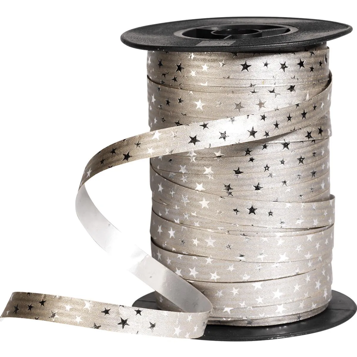 Best DecoWoerner Poly-Ringelband "Sterne" 10 Mm, 100 M, silber