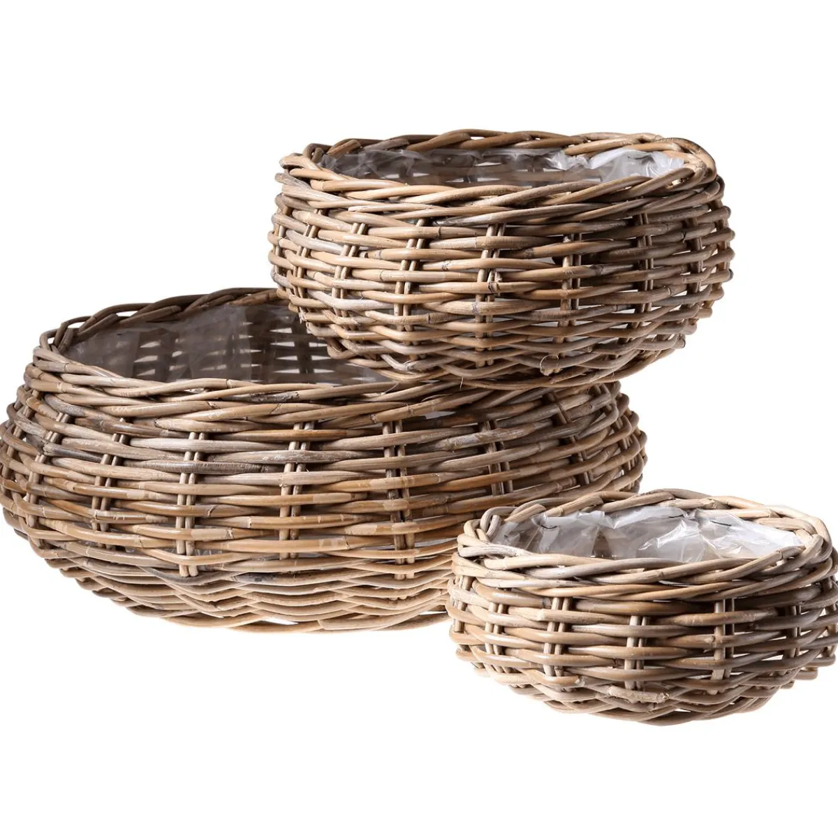 Hot DecoWoerner Rattan-Pflanzkorb-Set Rund, 3-teilig, Ø25cm X 12cm, Ø36cm X 14cm, Ø45cm X 22cm braun