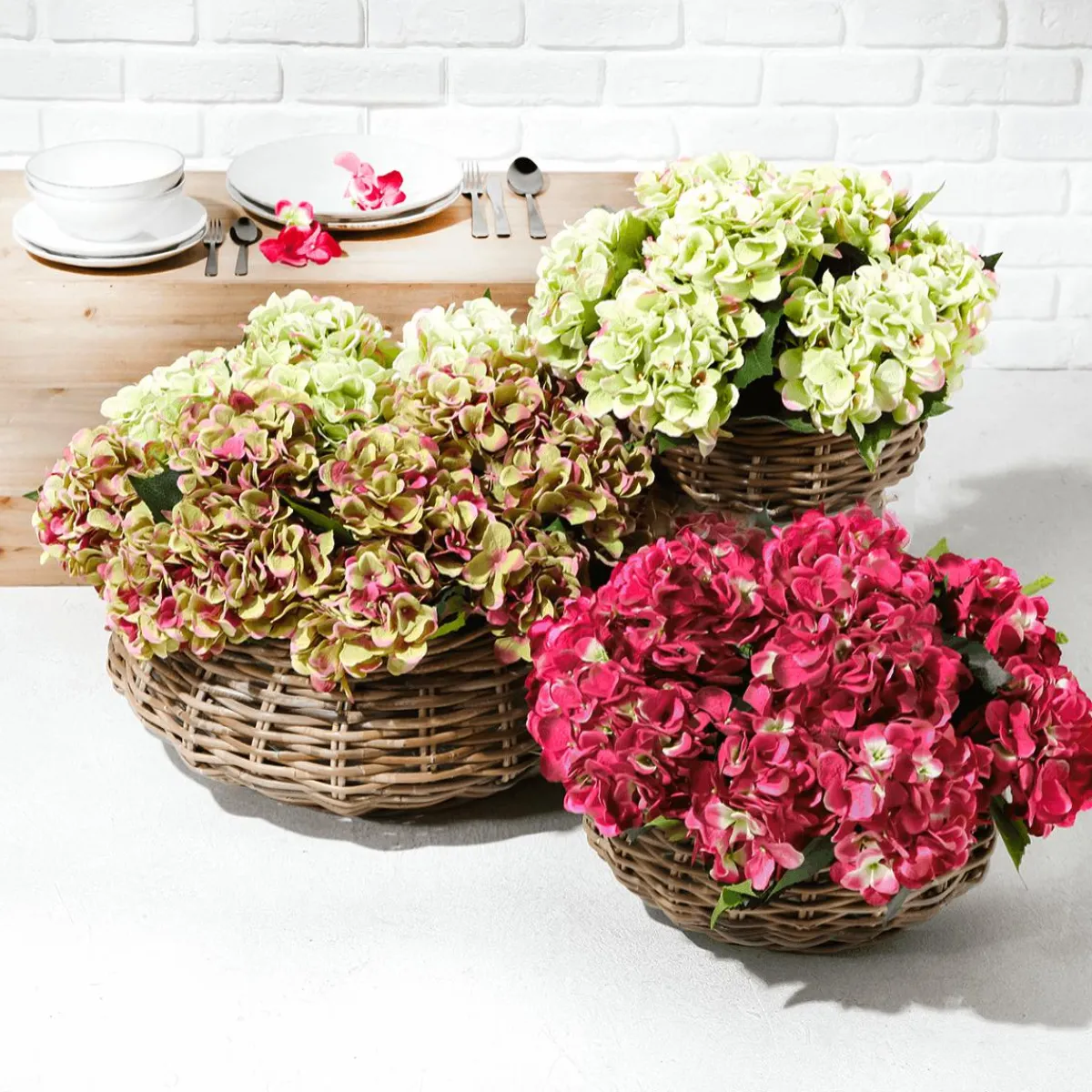 Hot DecoWoerner Rattan-Pflanzkorb-Set Rund, 3-teilig, Ø25cm X 12cm, Ø36cm X 14cm, Ø45cm X 22cm braun