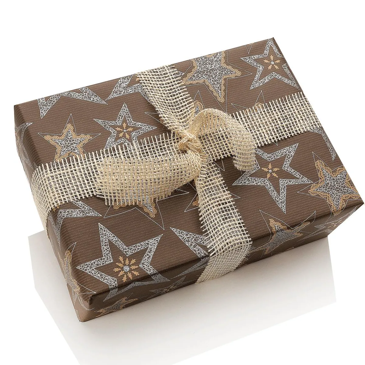 Best DecoWoerner Recyceltes, Dunkeles Kraftpapier Mit Silbernen Sternen – 50 M Geschenkpapier-Rolle braun
