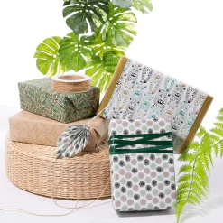 Sale DecoWoerner Recyceltes Kraftpapier Mit Weißen, Geometrischen Mustern – 50 M Geschenkpapier-Rolle braun