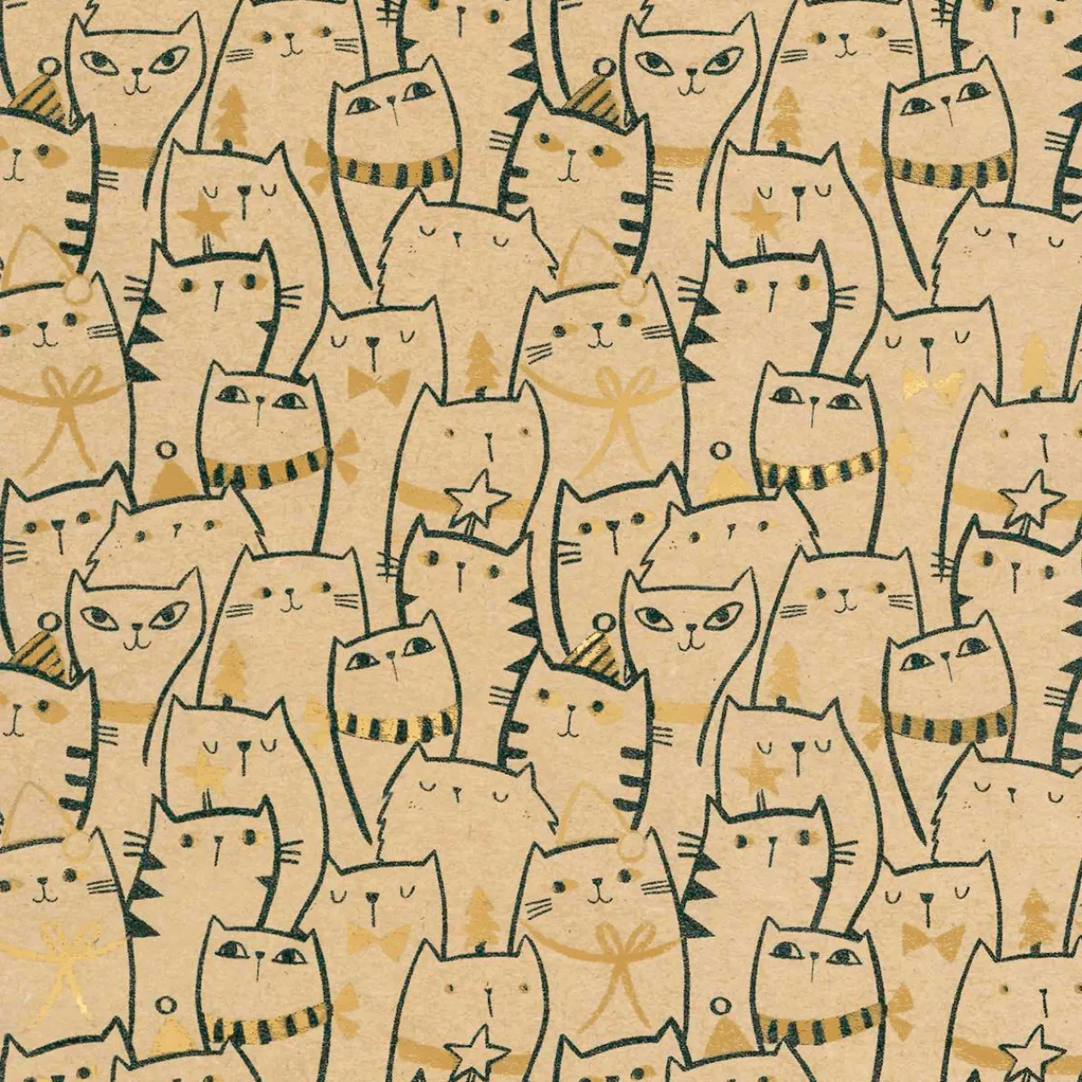 Outlet DecoWoerner Recyceltes Kraftpapier Mit Katzen & Goldenen Details – 50 M Geschenkpapier-Rolle braun