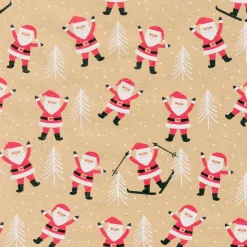 DecoWoerner Recyceltes Kraftpapier Mit Weihnachtsmännern & Weißen Tannen – 50 M Geschenkpapier-Rolle braun