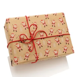 DecoWoerner Recyceltes Kraftpapier Mit Weihnachtsmännern & Weißen Tannen – 50 M Geschenkpapier-Rolle braun
