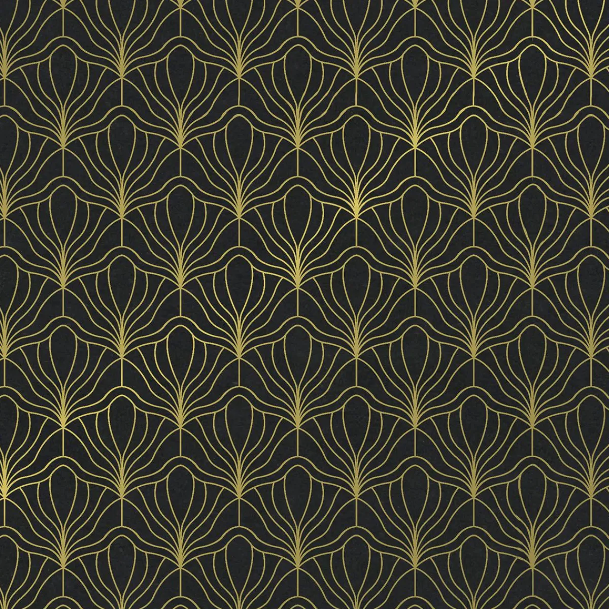 DecoWoerner Recyceltes, es Kraftpapier Mit Goldenem Fächermotiv – 50 M Geschenkpapier-Rolle schwarz