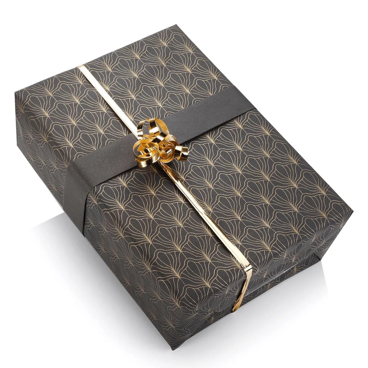 DecoWoerner Recyceltes, es Kraftpapier Mit Goldenem Fächermotiv – 50 M Geschenkpapier-Rolle schwarz