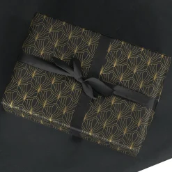 DecoWoerner Recyceltes, es Kraftpapier Mit Goldenem Fächermotiv – 50 M Geschenkpapier-Rolle schwarz