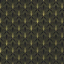 DecoWoerner Recyceltes, es Kraftpapier Mit Goldenem Fächermotiv – 50 M Geschenkpapier-Rolle schwarz