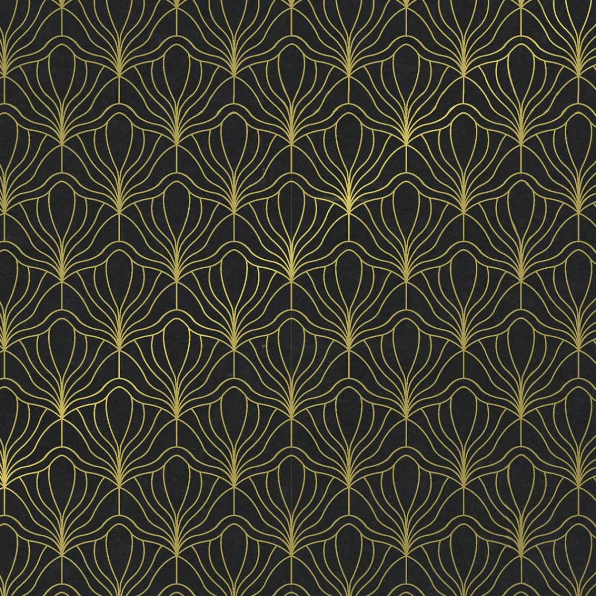DecoWoerner Recyceltes, es Kraftpapier Mit Goldenem Fächermotiv – 50 M Geschenkpapier-Rolle schwarz