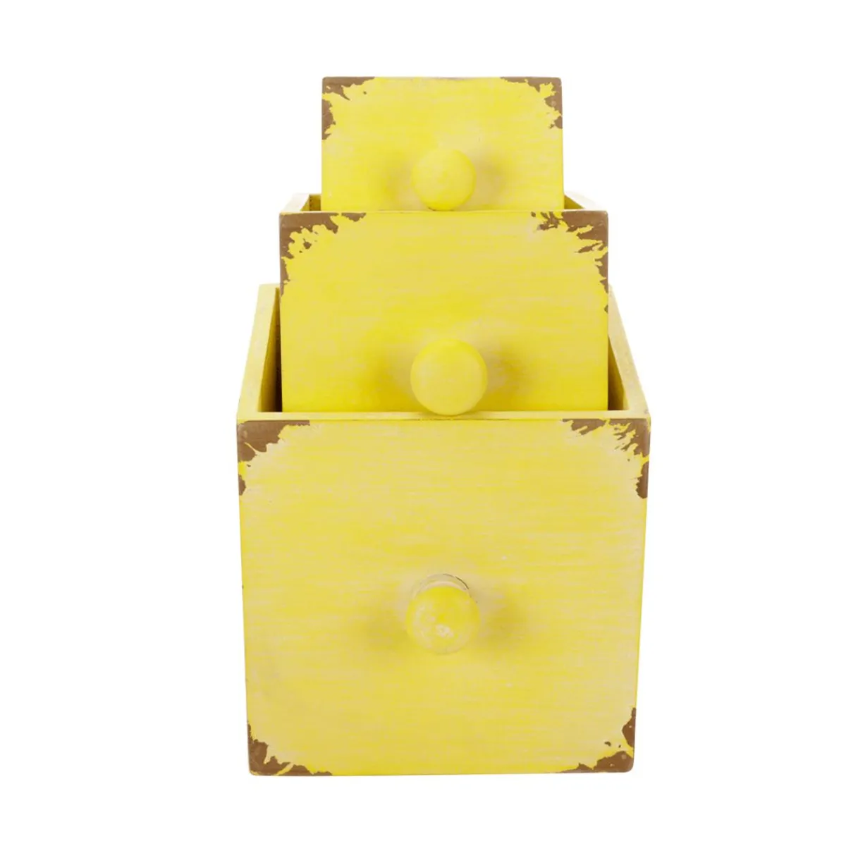 Discount DecoWoerner Rustikale Holz-Schubladen 3 Stück 9 X 12 X 15 Cm gelb