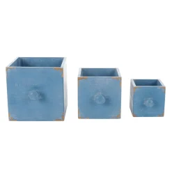 Clearance DecoWoerner Rustikale Holz-Schubladen 3 Stück 9 X 12 X 15 Cm blau