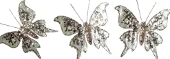 New DecoWoerner Schmetterling Mit Clip, 13 Cm, 3 Stück, Salbei grün