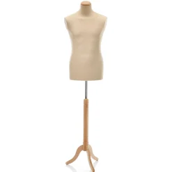 Sale DecoWoerner Schneiderpuppe Männlich Ecru Auf Hell Eiche-Dreibeinständer 148 - 178 Cm Hoch Beige
