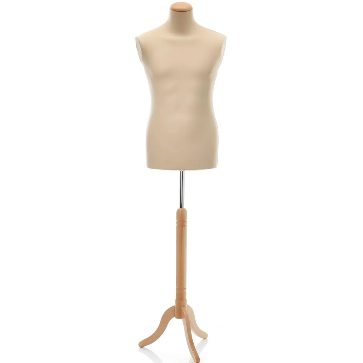 Sale DecoWoerner Schneiderpuppe Männlich Ecru Auf Hell Eiche-Dreibeinständer 148 - 178 Cm Hoch Beige