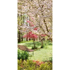 New DecoWoerner Schwer Entflammbarer Stoffbanner "Baumblüte Im Park" Aus Fahnenstoff 100 X 200 Cm rosa
