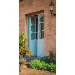 DecoWoerner Schwer Entflammbarer Stoffbanner "helle, Mediterrane Tür" Aus Fahnenstoff 100 X 200 Cm blau