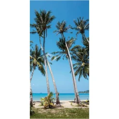 Discount DecoWoerner Schwer Entflammbarer Stoffbanner "tropischer Palmenstrand" Aus Fahnenstoff 100 X 200 Cm blau