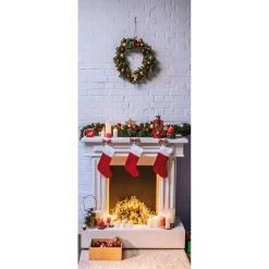 Outlet DecoWoerner Schwer Entflammbarer Stoffbanner "Weihnachtlicher Kamin Und Kranz" Aus Fahnenstoff 75 X 180 Cm weiß