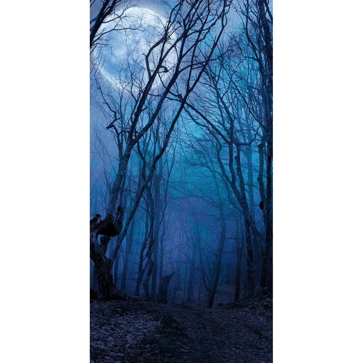 Discount DecoWoerner Schwer Entflammbarer Stoffbanner "Nachtwald Bei Vollmond" Aus Fahnenstoff 100 X 200 Cm blau