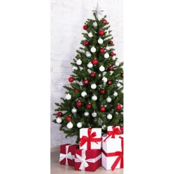Outlet DecoWoerner Schwer Entflammbarer Stoffbanner "Weihnachtsbaum In Rot-weiß" Aus Fahnenstoff 75 X 180 Cm