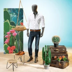 Discount DecoWoerner Schwer Entflammbarer Stoffbanner „blühende Kakteen“ Aus Fahnenstoff 75 X 180 Cm grün