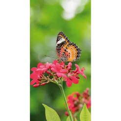 Online DecoWoerner Schwer Entflammbarer Stoffbanner „Schmetterling Auf er Blüte“ Aus Fahnenstoff 100 X 200 Cm rot