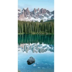 New DecoWoerner Schwer Entflammbarer Stoffbanner „stiller Bergsee Mit Spiegelung“ Aus Fahnenstoff 100 X 200 Cm blau
