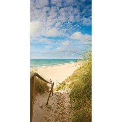 New DecoWoerner Schwer Entflammbarer Stoffbanner „Dünenpfad Zum Strand“ Aus Fahnenstoff 100 X 200 Cm blau