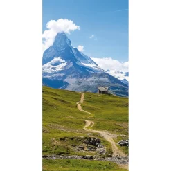 New DecoWoerner Schwer Entflammbarer Stoffbanner „Wanderweg Mit Blick Aufs Matterhorn“ Aus Fahnenstoff 100 X 200 Cm grün