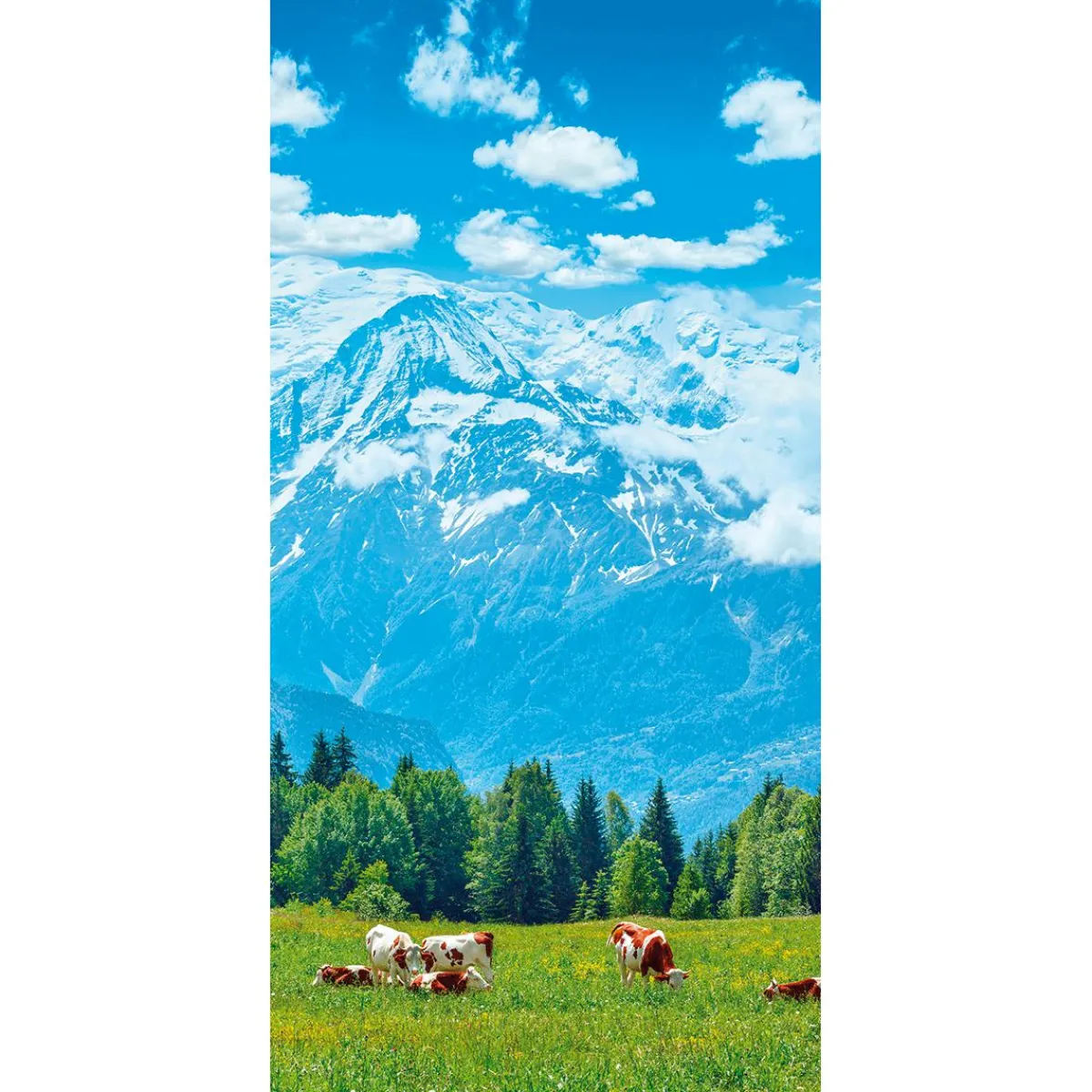 Best DecoWoerner Schwer Entflammbarer Stoffbanner „Kühe Auf Der Weide Vor Bergen“ Aus Fahnenstoff 100 X 200 Cm blau
