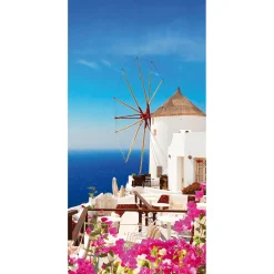 Sale DecoWoerner Schwer Entflammbarer Stoffbanner „Windmühle Am Griechischen Meer“ Aus Fahnenstoff 100 X 200 Cm weiß