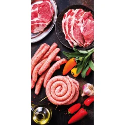 Best DecoWoerner Schwer Entflammbarer Stoffbanner „Fleisch & Würstchen“ Aus Fahnenstoff 100 X 200 Cm mehrfarbig