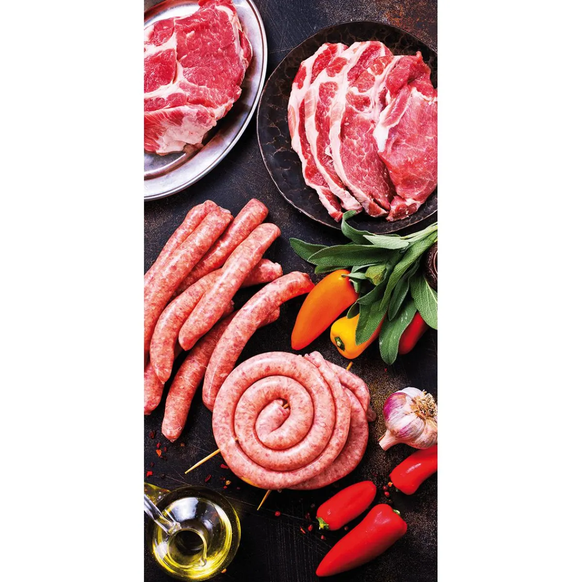 Best DecoWoerner Schwer Entflammbarer Stoffbanner „Fleisch & Würstchen“ Aus Fahnenstoff 100 X 200 Cm mehrfarbig