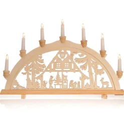 Hot DecoWoerner Schwibbogen Lichtbogen "Waldhütte" 7 Flammig Aus Holz 58 Cm weiß