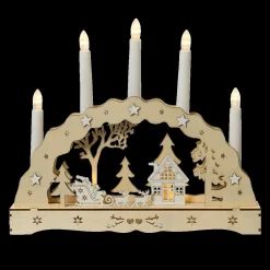 DecoWoerner Schwibbogen Mit 5 LED Kerzen 33 Cm Naturholz