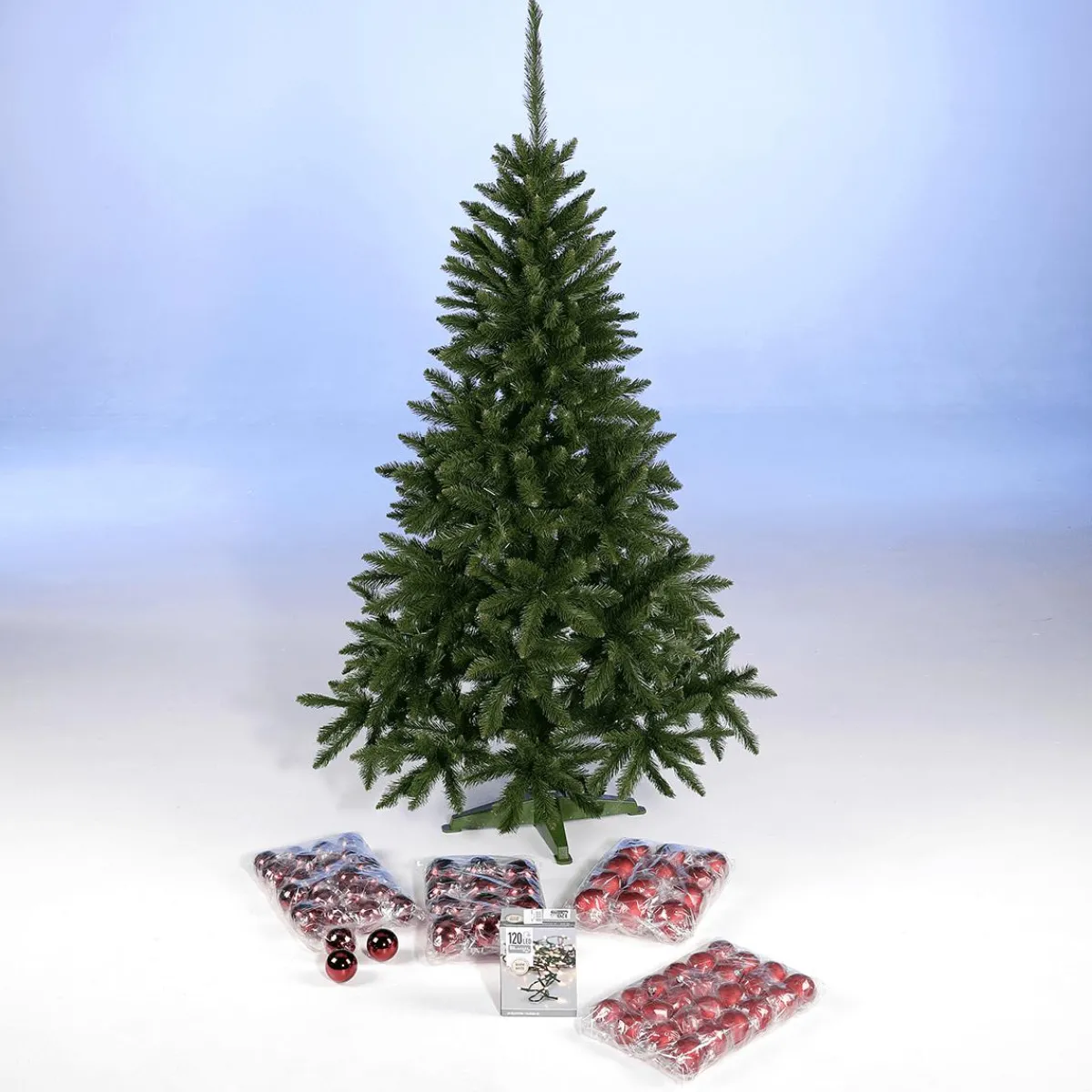 Hot DecoWoerner Sparpaket Komplett Set Weihnachtsbaum 180 Cm Inkl. en Kunststoff Kugeln Und Lichterkette rot