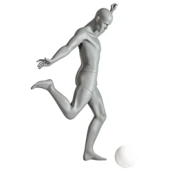 Clearance DecoWoerner Sport-Schaufensterpuppe Mann Fußballer – Rechtes Bein Erhoben Grau