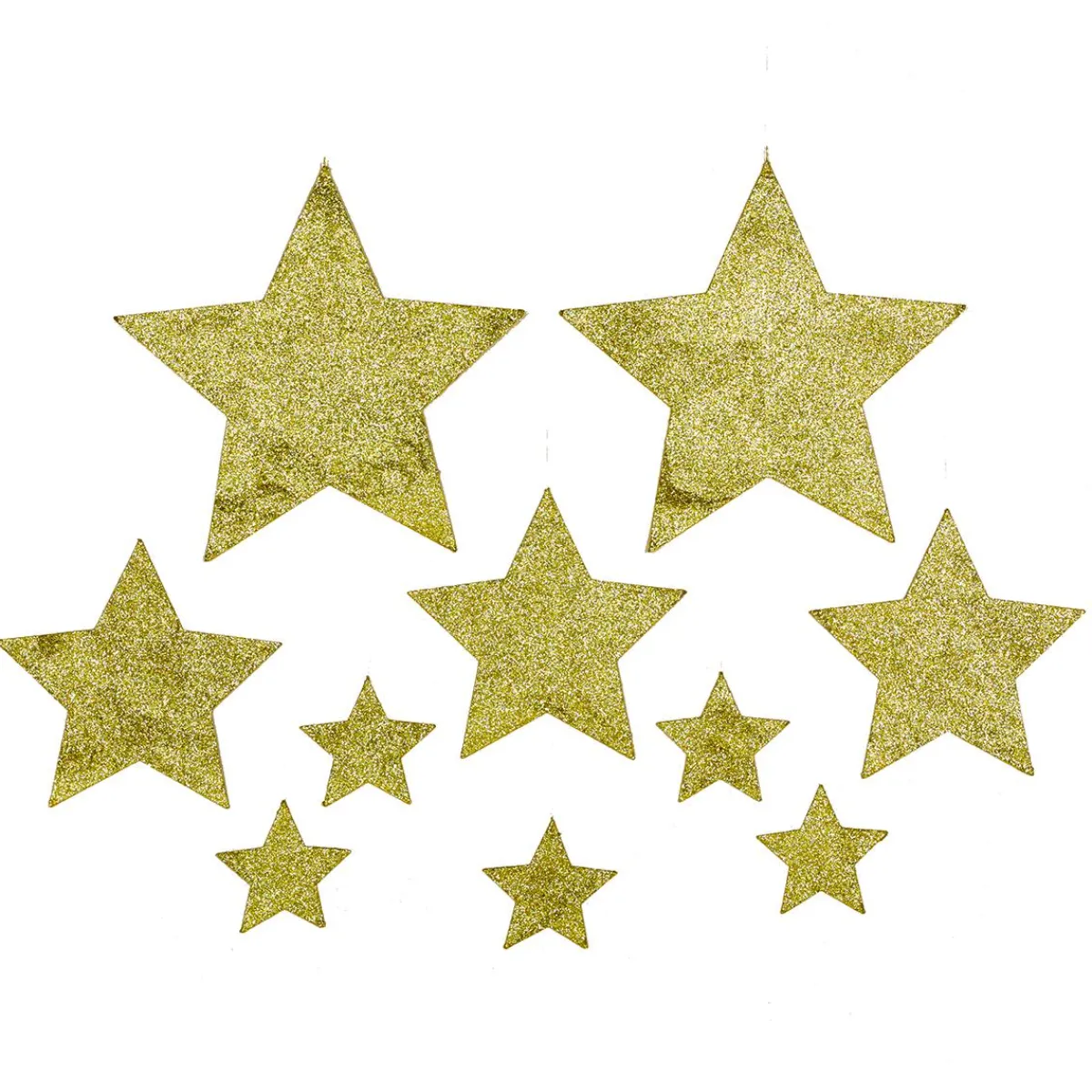 New DecoWoerner Sternenset 2D, , 10tlg. Mit Nylon Hänger gold