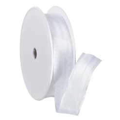 New DecoWoerner Stoffband Mit Drahtkante, 25 Mm, 25 M, weiß
