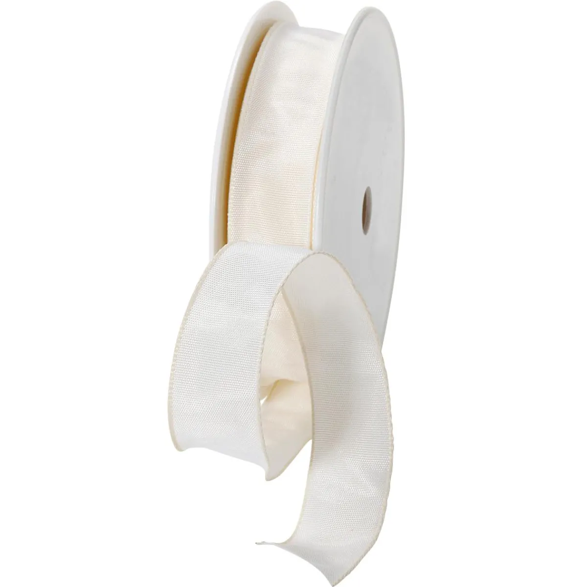 Outlet DecoWoerner Stoffband Mit Drahtkante, 25 Mm, 25 M, Creme weiß