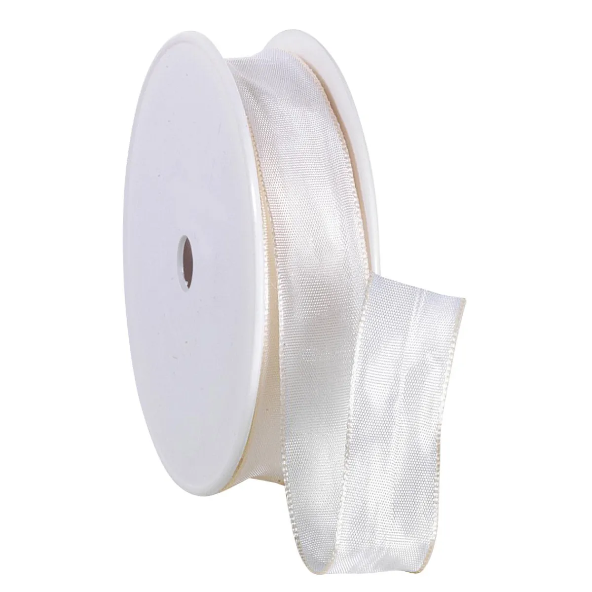 Outlet DecoWoerner Stoffband Mit Drahtkante, 25 Mm, 25 M, Creme weiß
